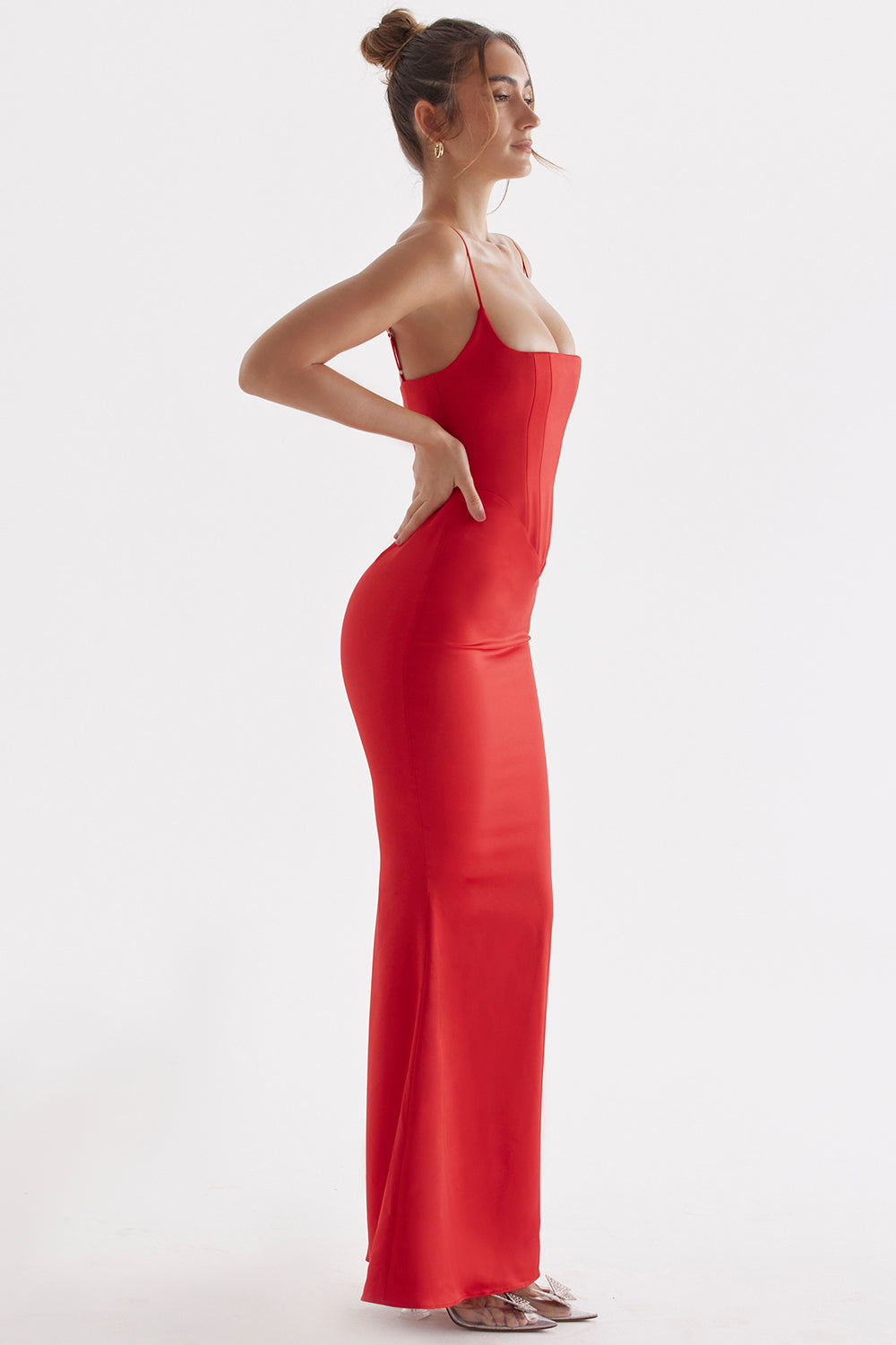 Robe longue pervenche avec corset en satin