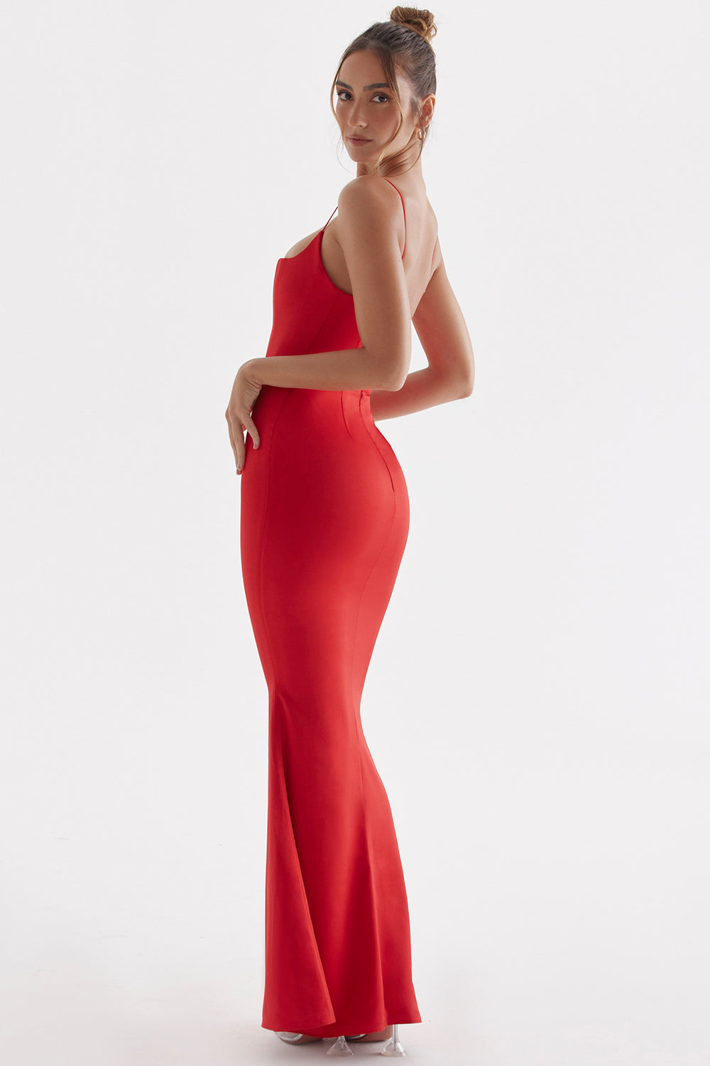 Robe longue pervenche avec corset en satin