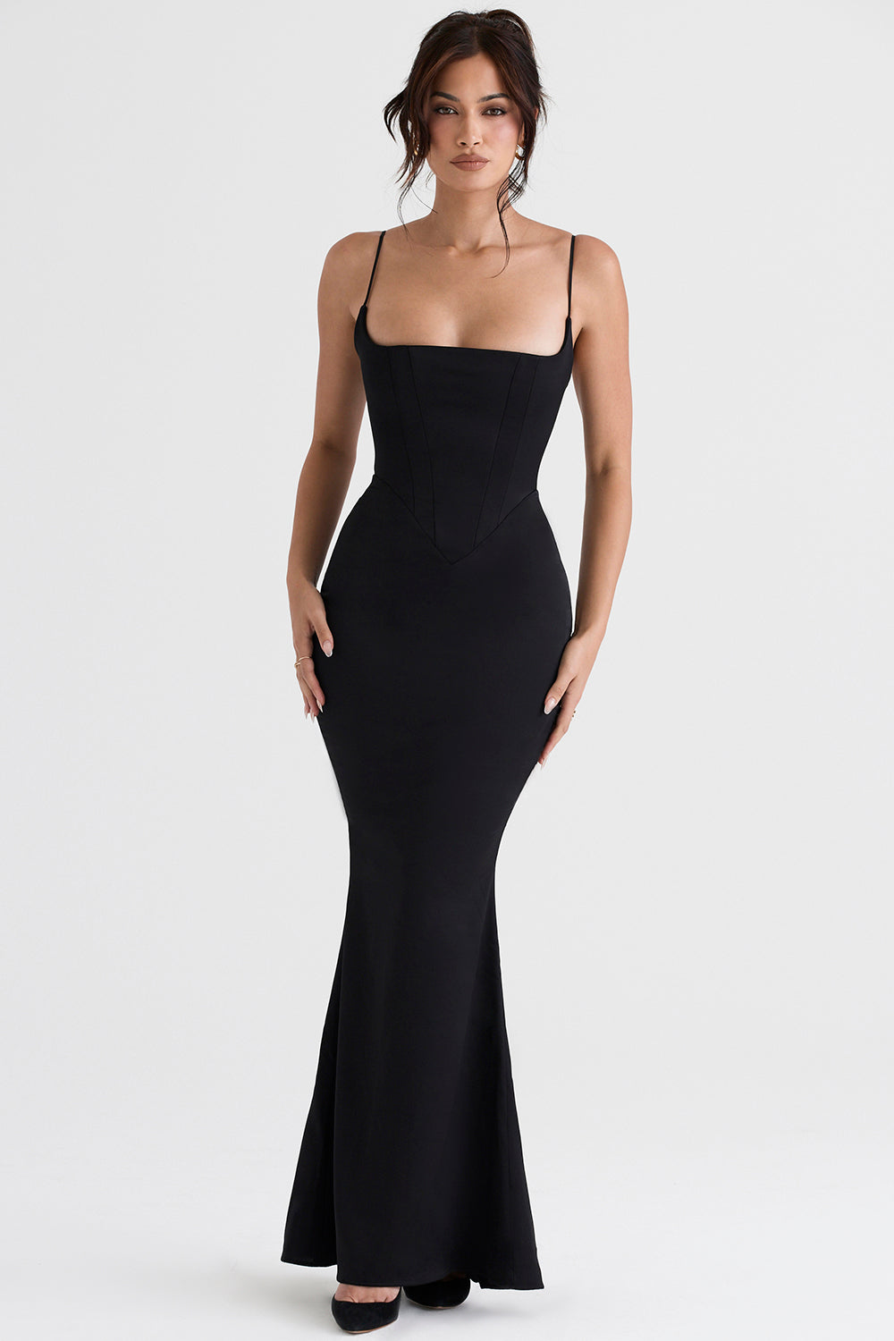 Robe longue pervenche avec corset en satin