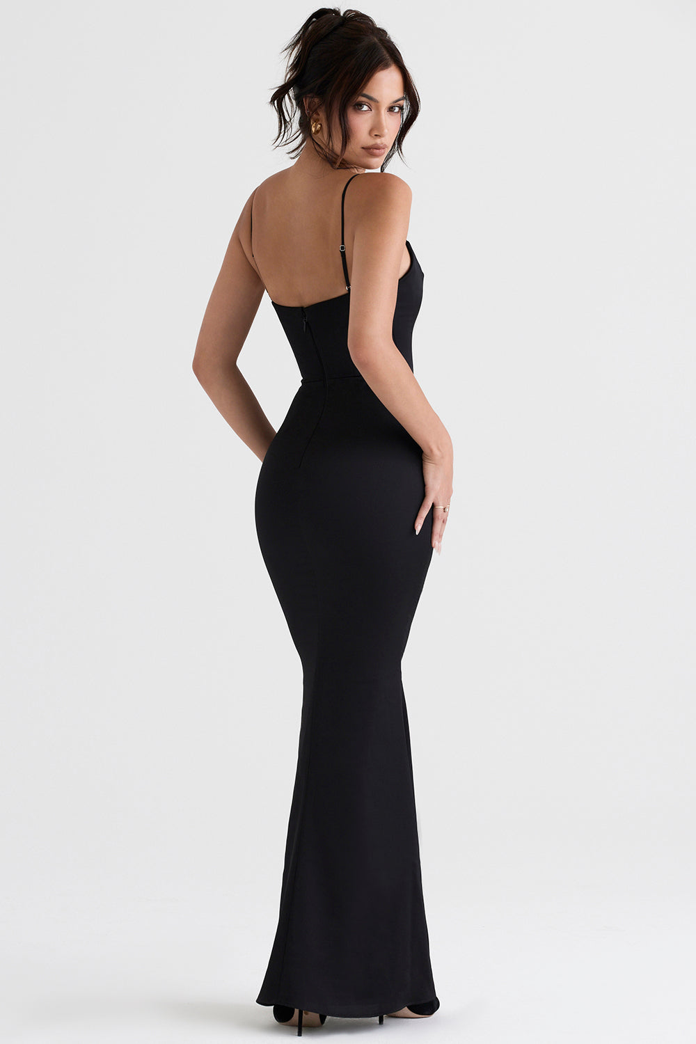 Robe longue pervenche avec corset en satin