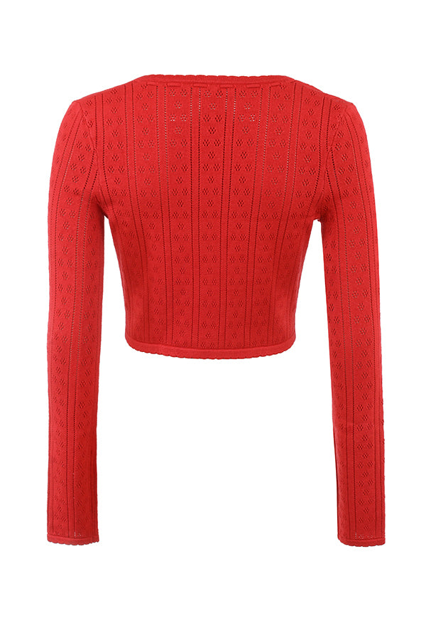 Haut en maille côtelée cerise avec pantalon capri en maille
