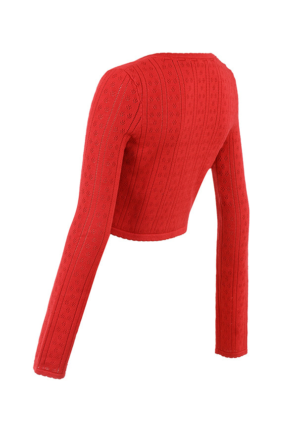 Haut en maille côtelée cerise avec pantalon capri en maille
