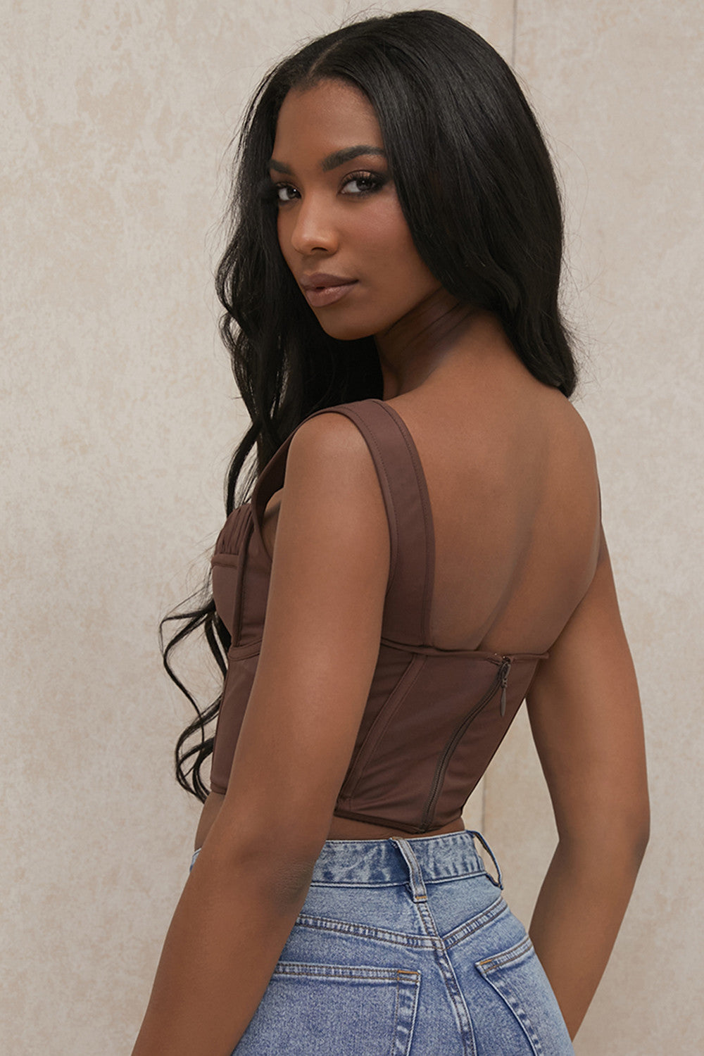 Haut corset froncé chocolat