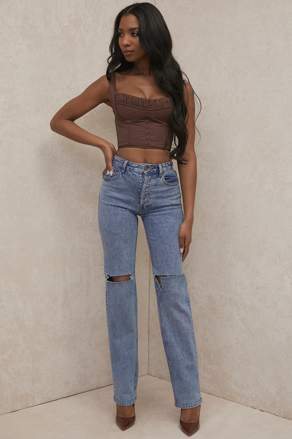 Haut corset froncé chocolat