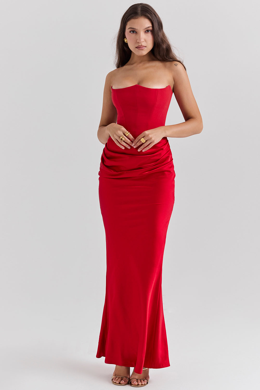 Robe longue corset élégante sans bretelles