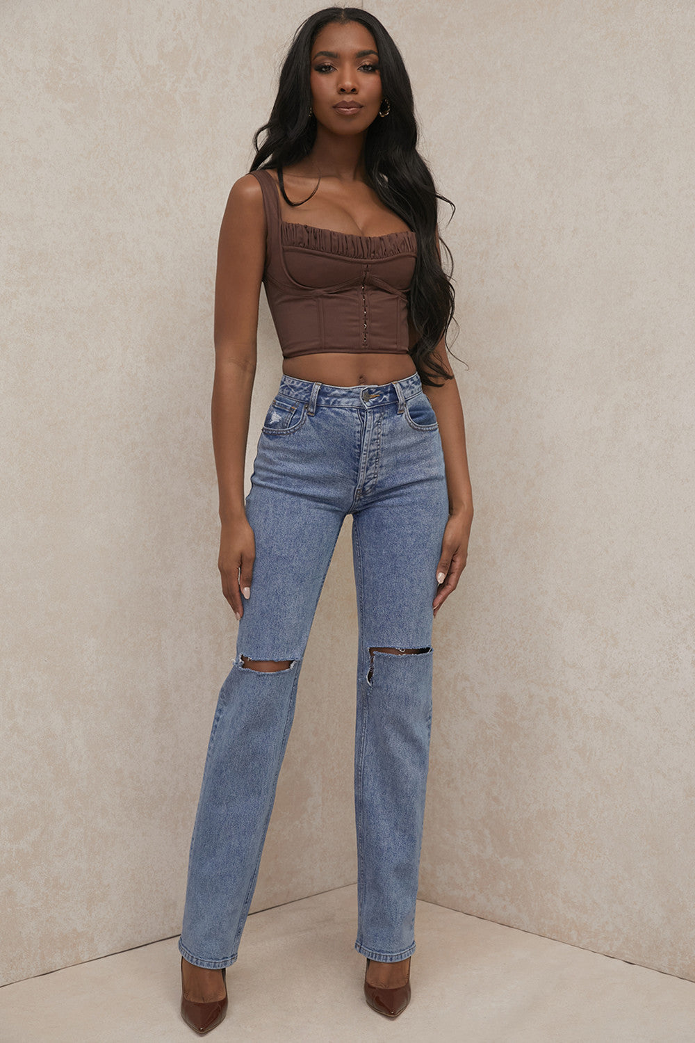 Haut corset froncé chocolat