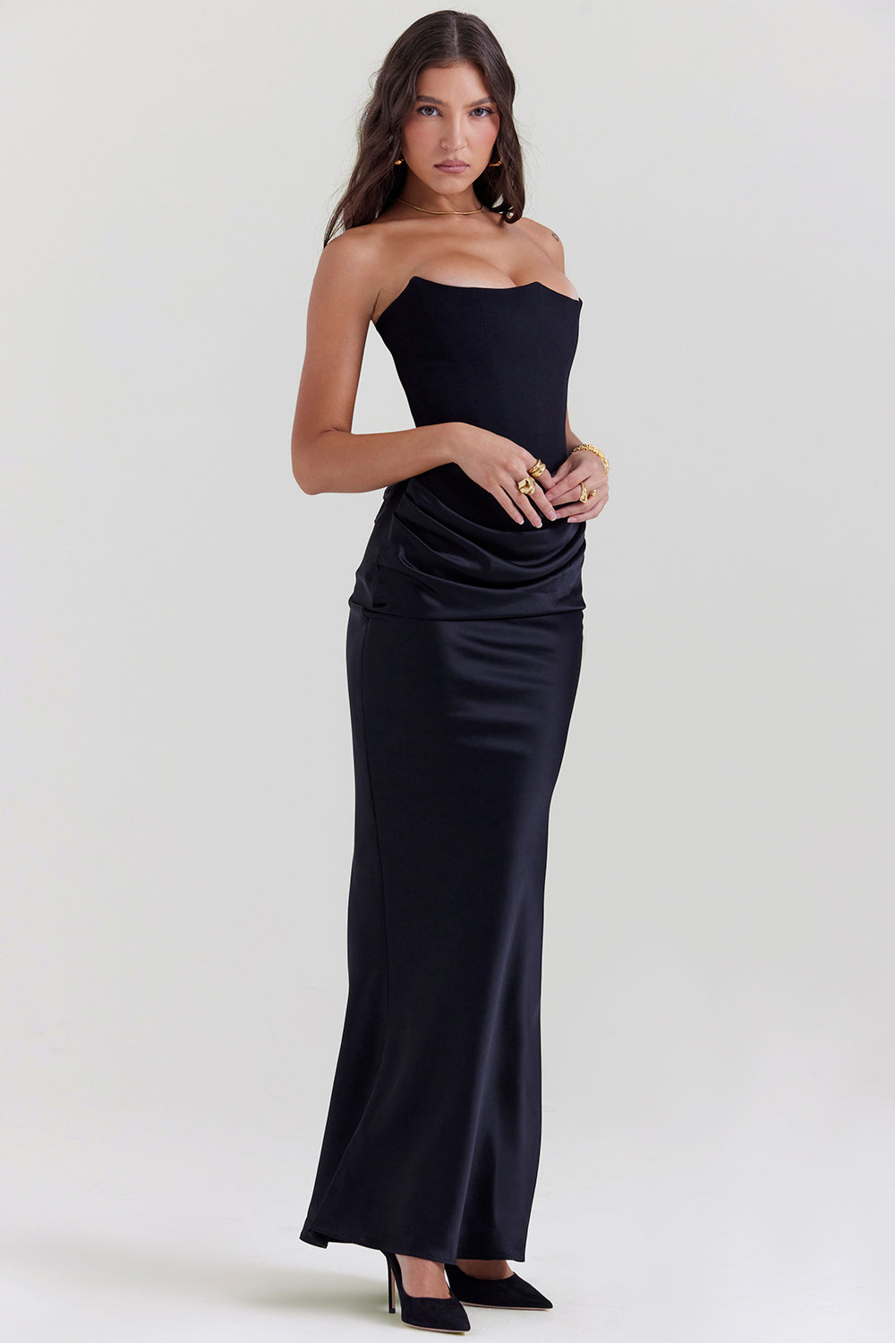 Robe longue corset élégante sans bretelles