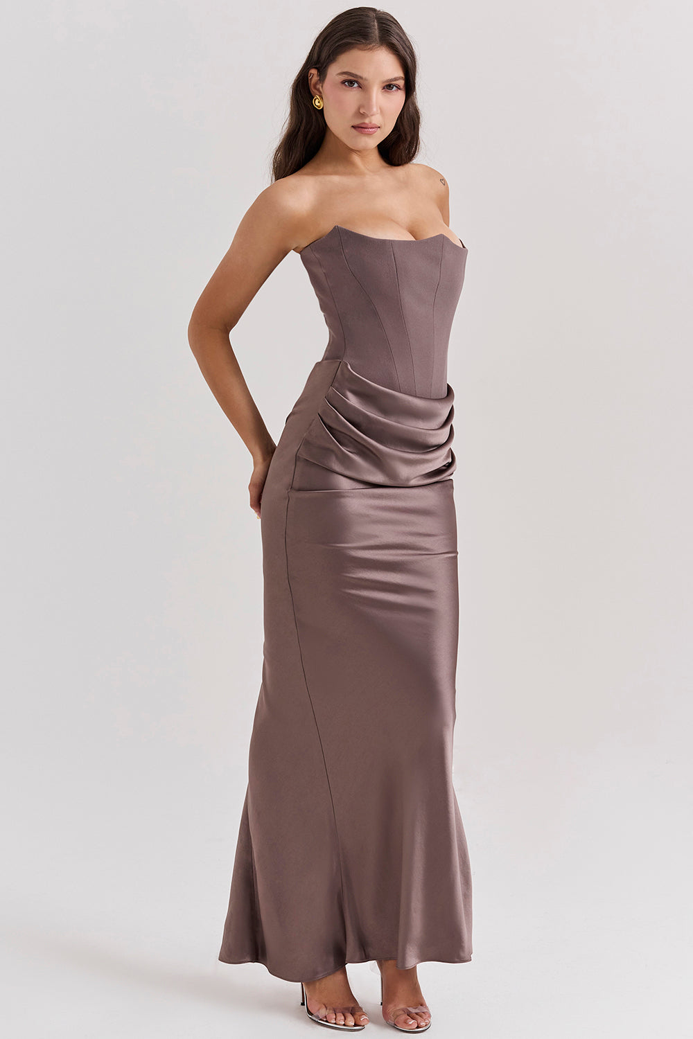 Robe longue corset élégante sans bretelles