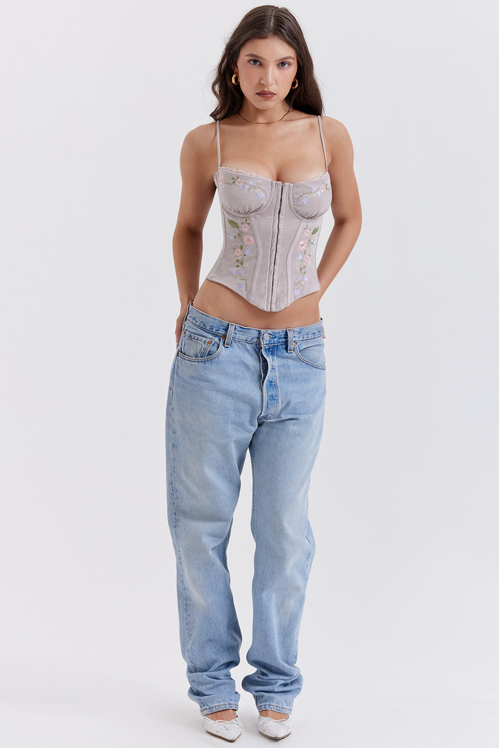 Corset brodé lavande clair
