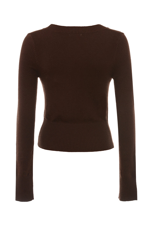 Top col rond et pantalon en cachemire mélangé chocolat