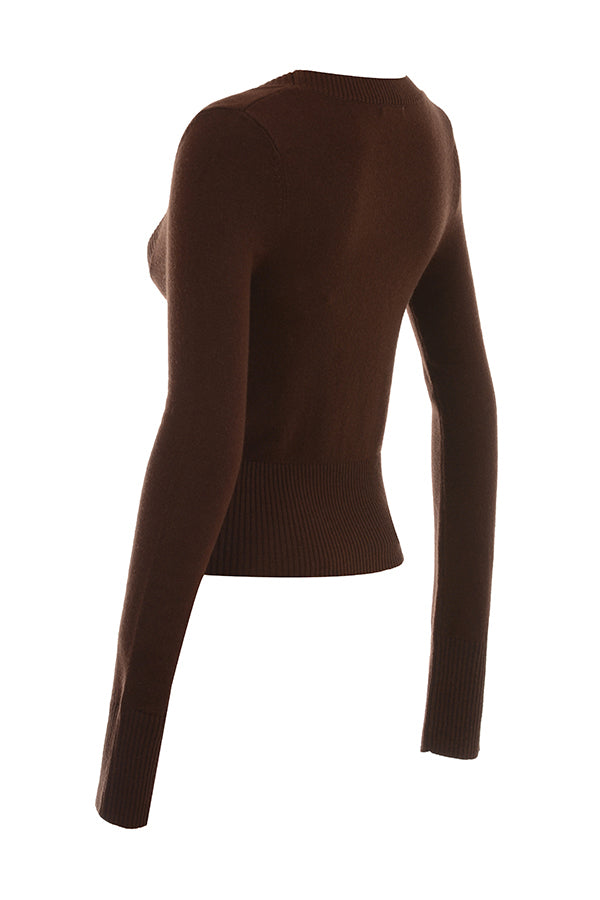 Top col rond et pantalon en cachemire mélangé chocolat