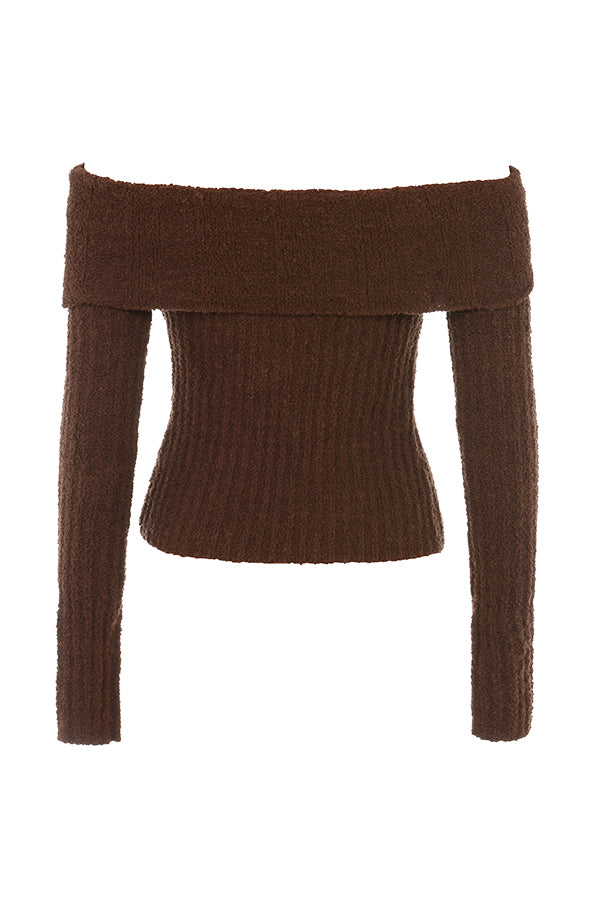 Haut en maille bouclée doux chocolat avec jupe longue en coton