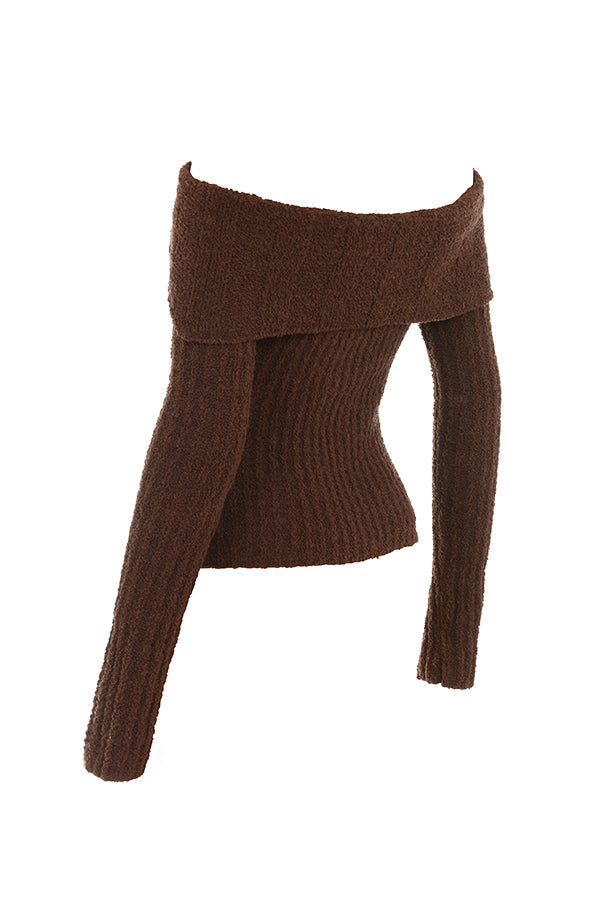 Haut en maille bouclée doux chocolat avec jupe longue en coton
