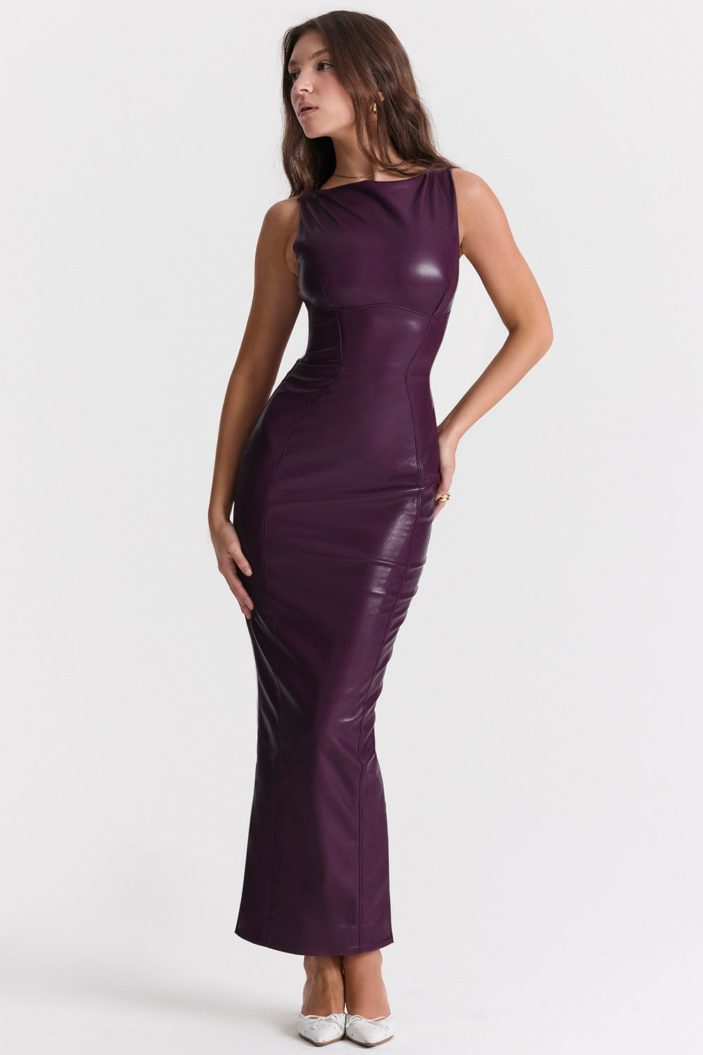 Robe longue en cuir vegan noir