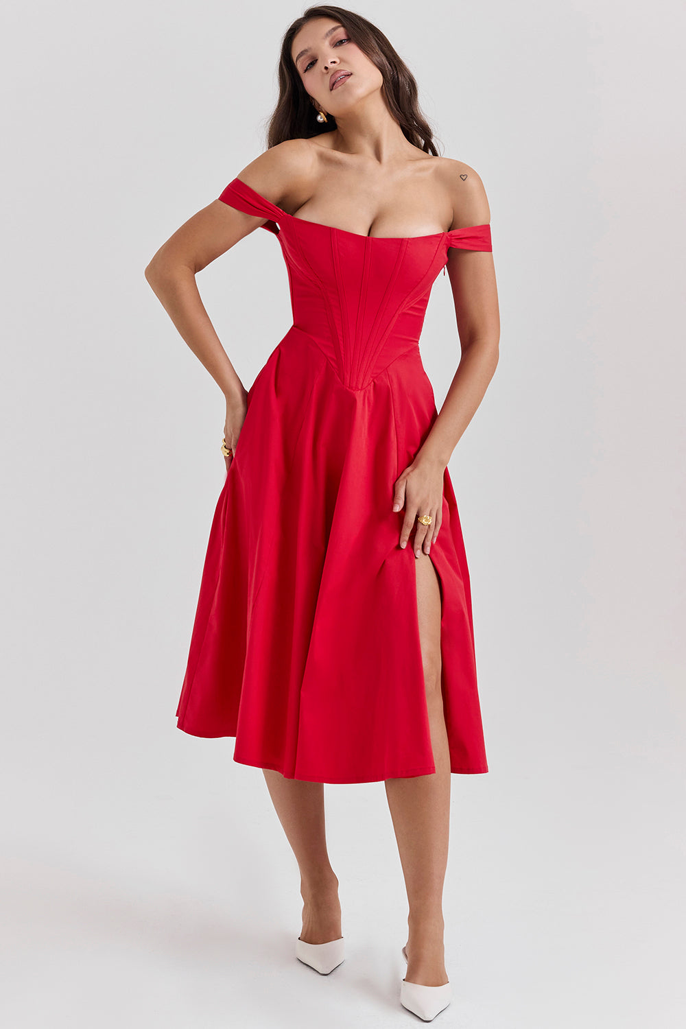 Robe d'été midi rouge foncé