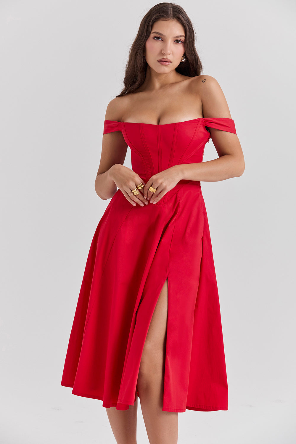Robe d'été midi rouge foncé