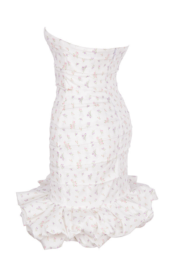 Robe bustier blanche à imprimé fleuri