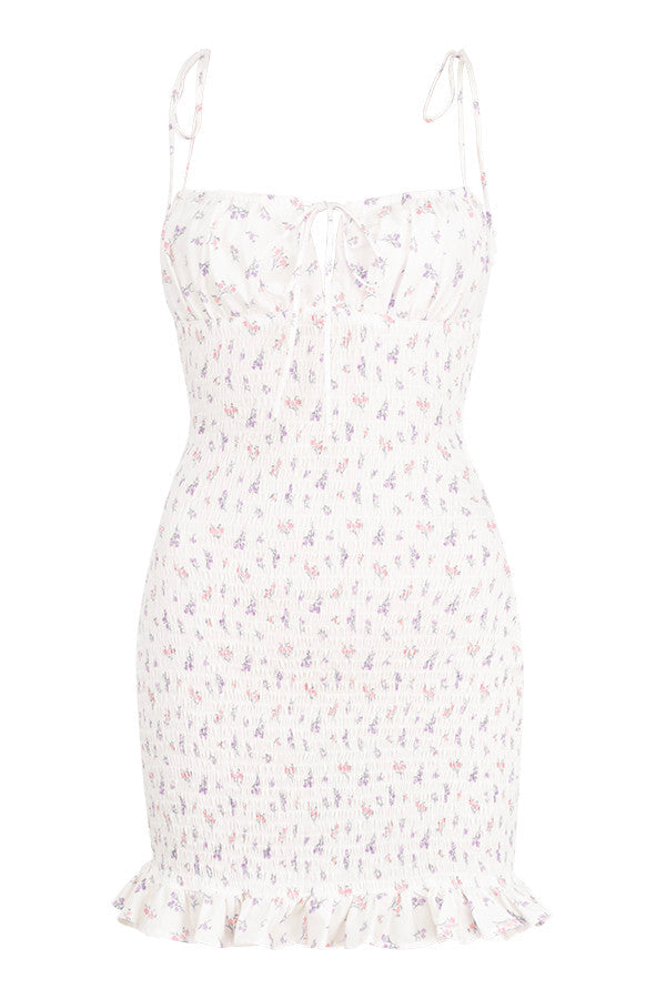 Mini-robe plissée blanche à fleurs
