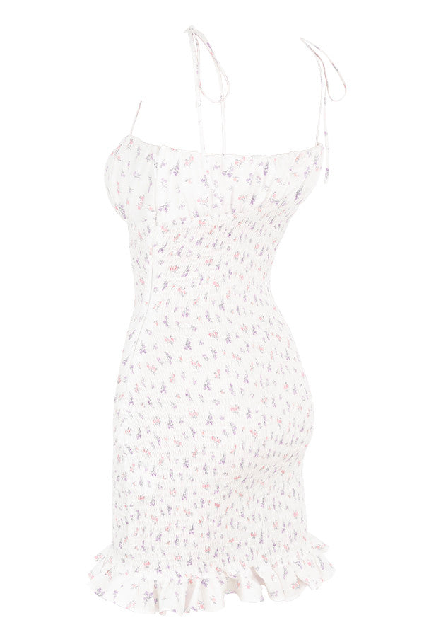 Mini-robe plissée blanche à fleurs