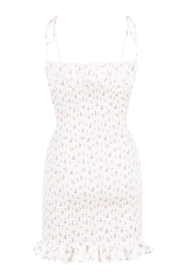 Mini-robe plissée blanche à fleurs