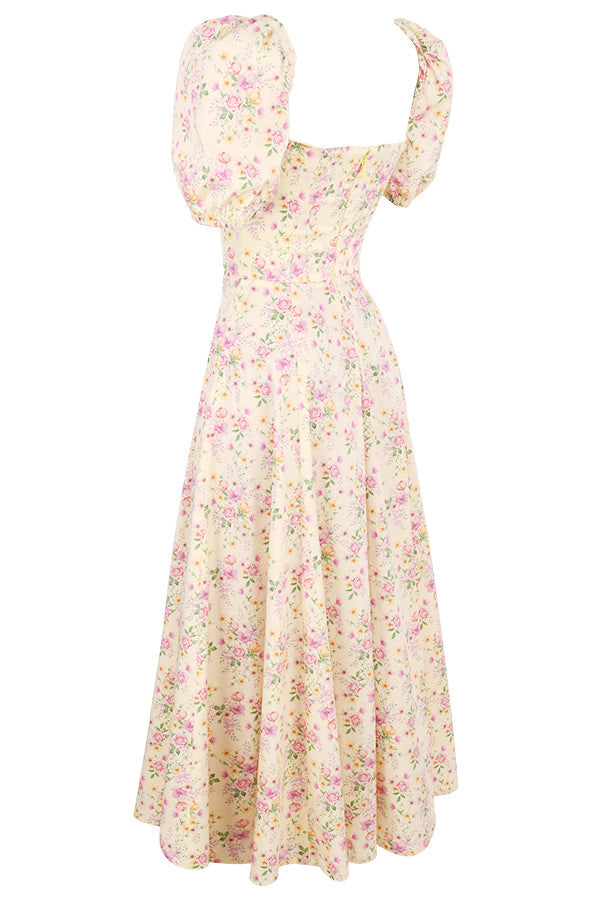 Robe d'été midi à manches bouffantes fleuries