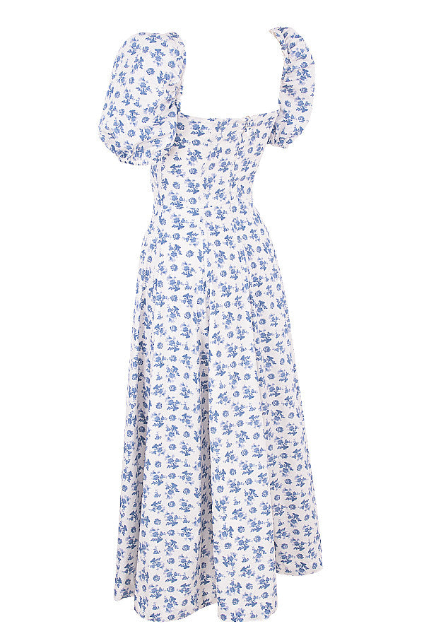 Robe d'été midi à manches bouffantes fleuries