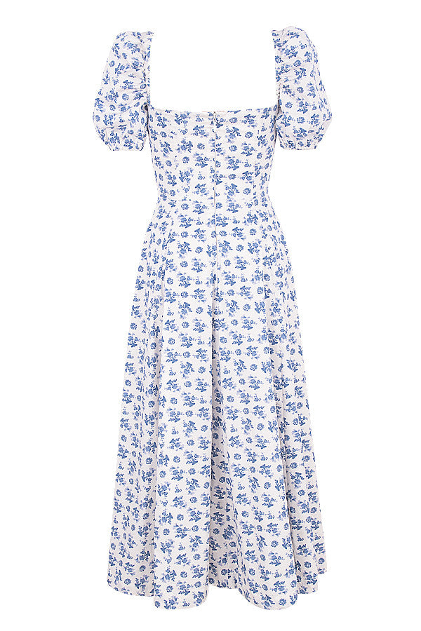 Robe d'été midi à manches bouffantes fleuries