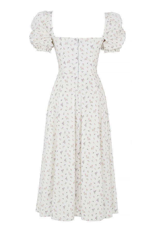 Robe d'été midi à manches bouffantes fleuries