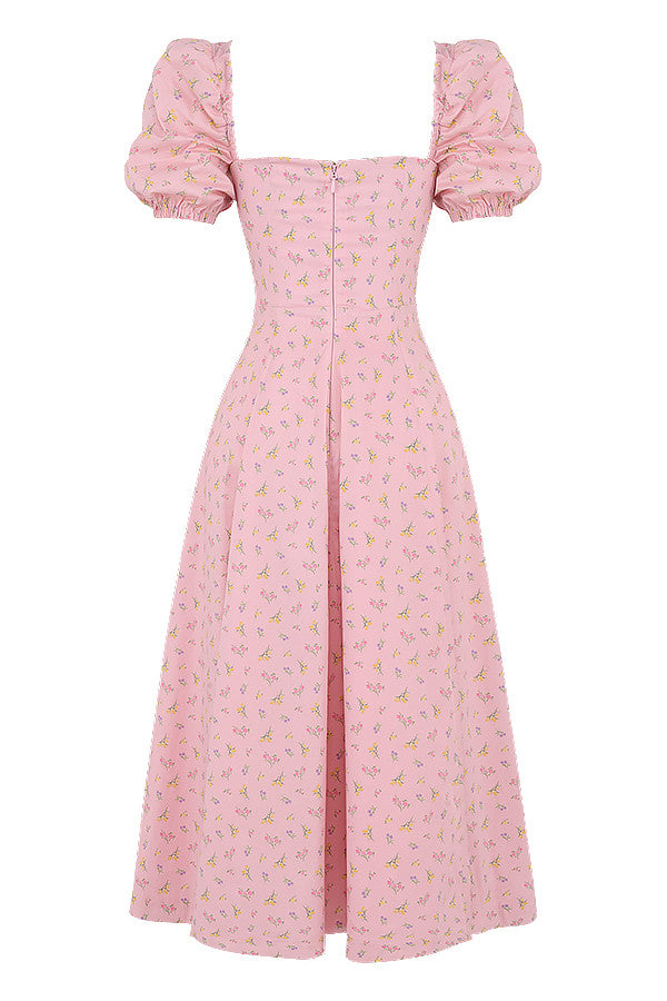 Robe d'été midi à manches bouffantes fleuries