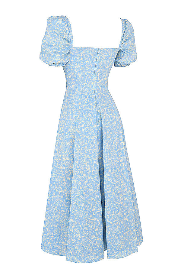 Robe d'été midi à manches bouffantes fleuries