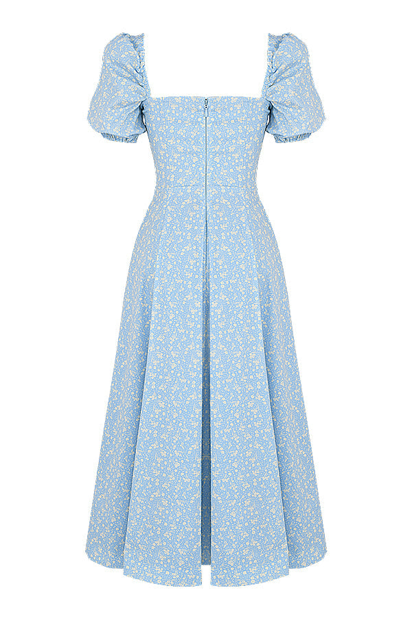 Robe d'été midi à manches bouffantes fleuries