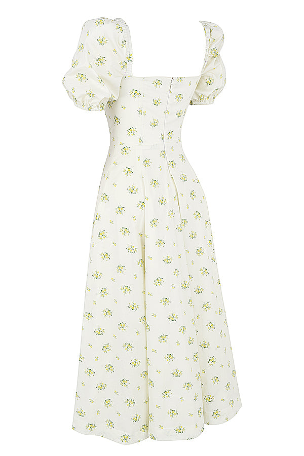 Robe d'été midi à manches bouffantes fleuries