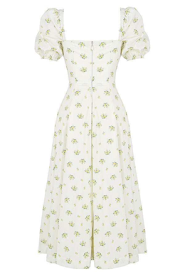 Robe d'été midi à manches bouffantes fleuries
