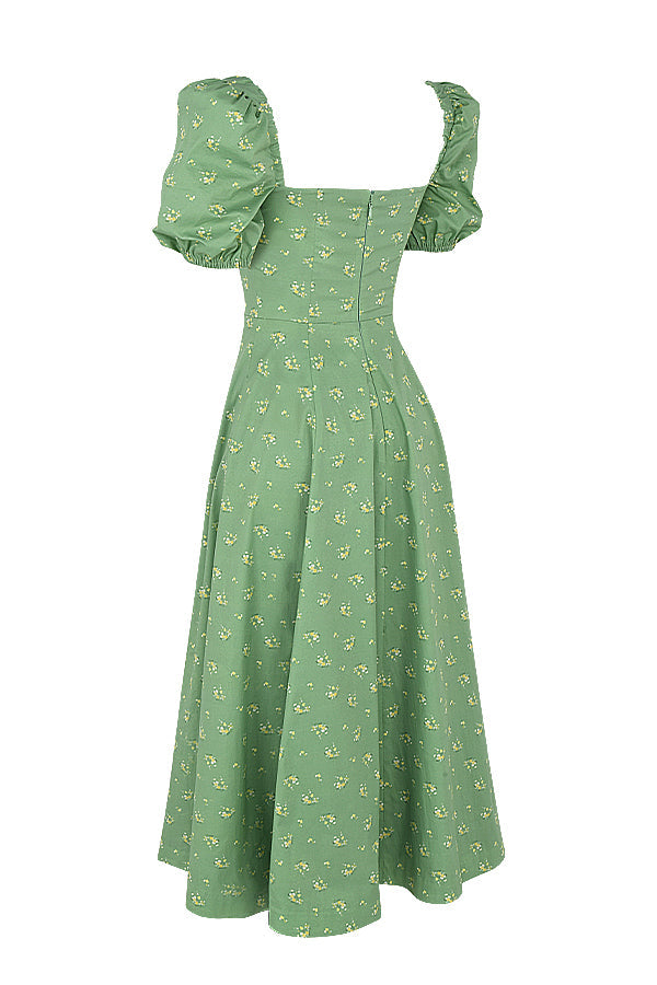 Robe d'été midi à manches bouffantes fleuries