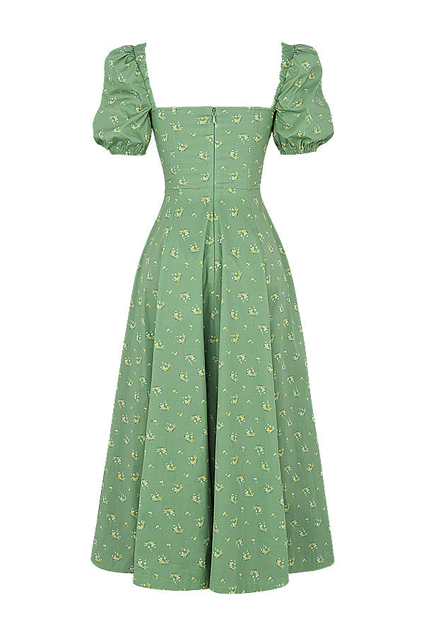 Robe d'été midi à manches bouffantes fleuries