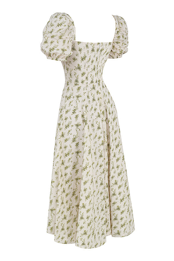 Robe d'été midi à manches bouffantes fleuries