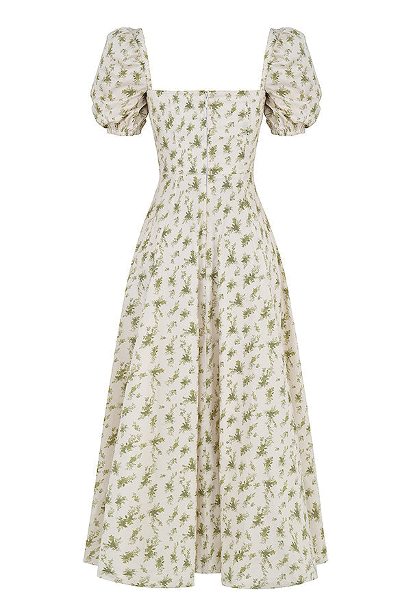 Robe d'été midi à manches bouffantes fleuries