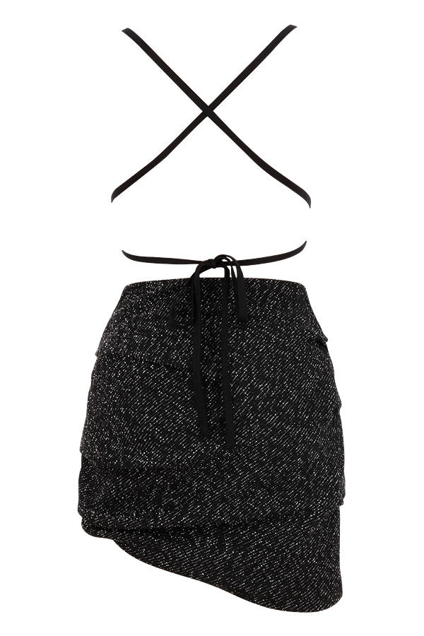 Mini-robe drapée bouclée noire
