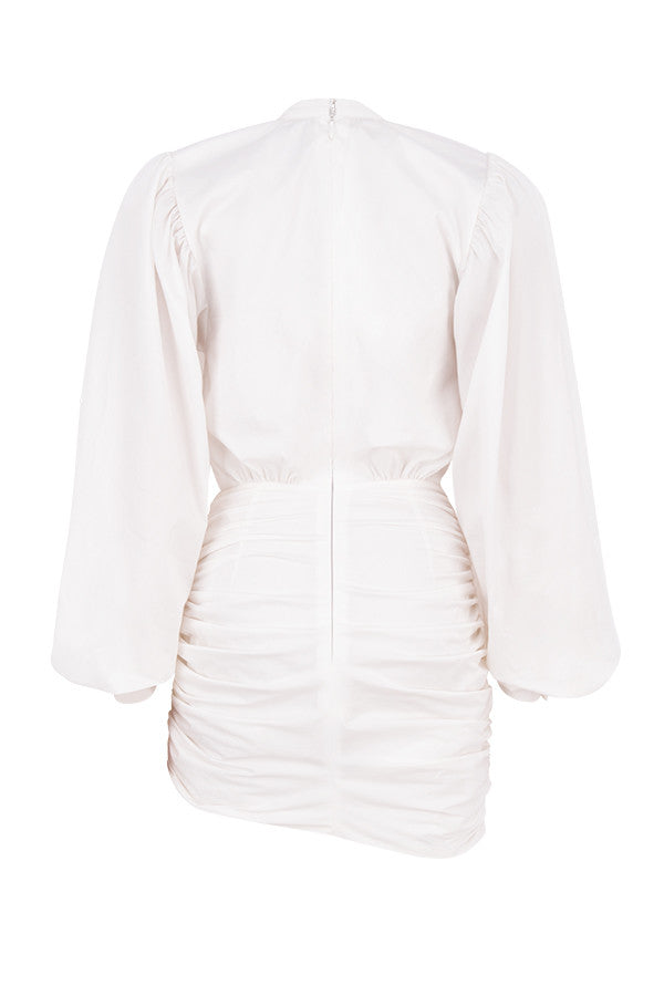 Mini-robe blanche à manches ballon