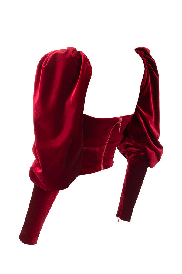 Corset en velours bordeaux à manches longues