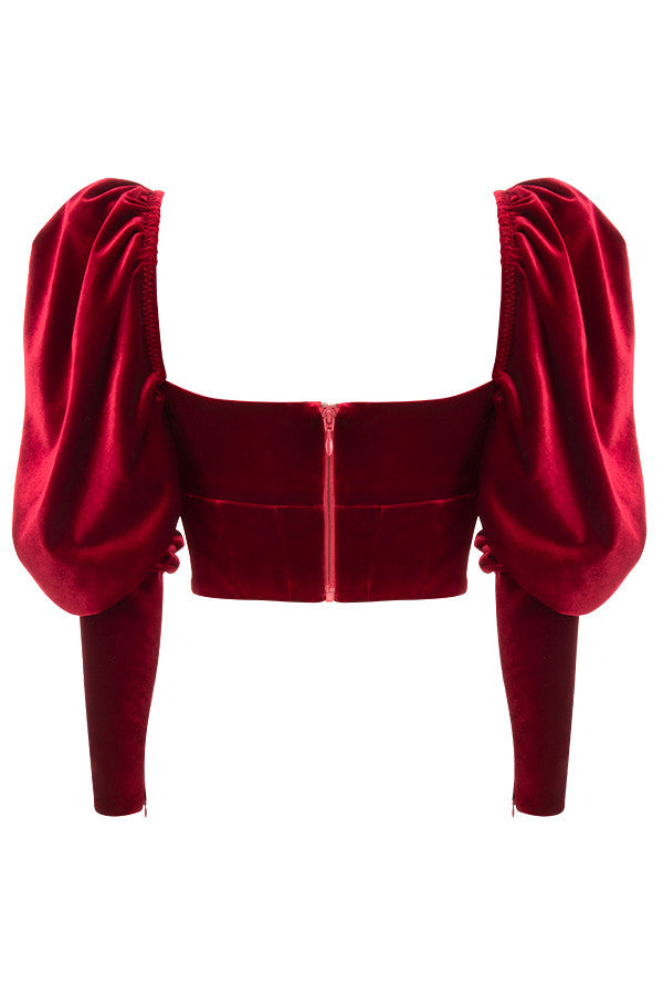 Corset en velours bordeaux à manches longues