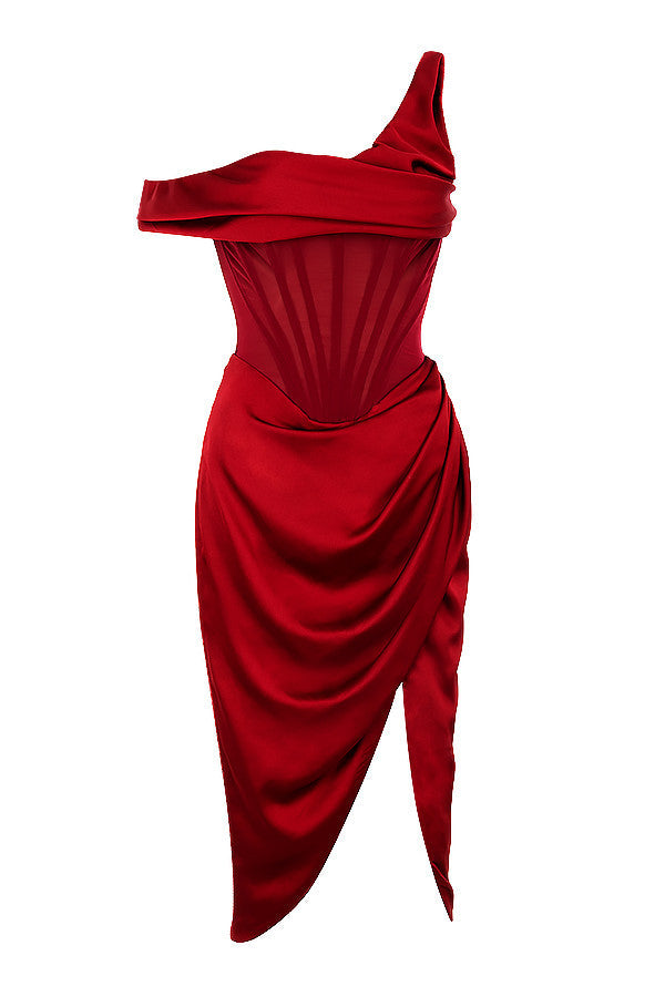 Robe corset midi asymétrique drapée