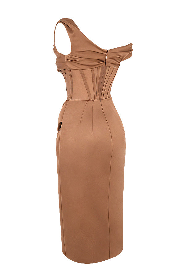 Robe corset midi asymétrique drapée