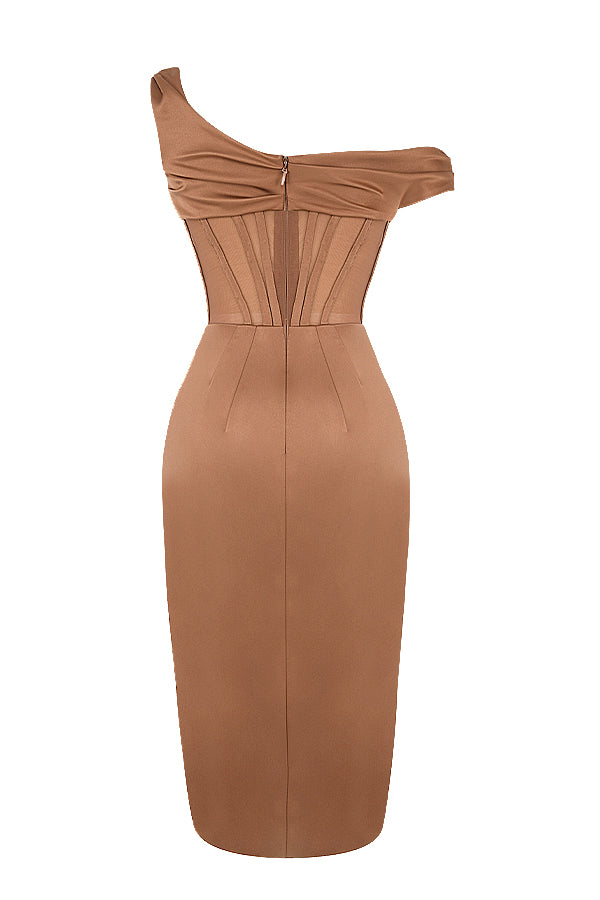 Robe corset midi asymétrique drapée