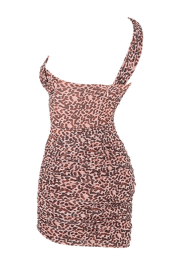 Mini-robe découpée à imprimé léopard