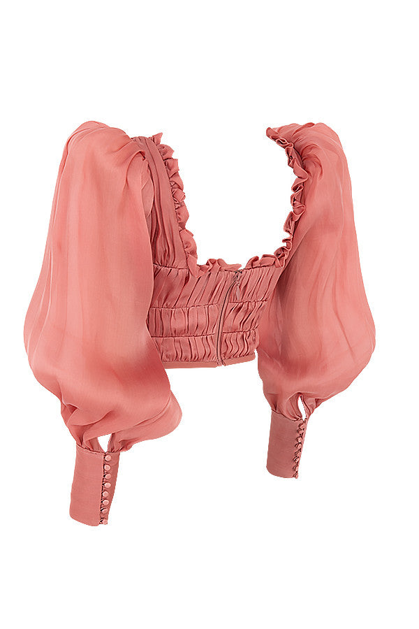 Corset en organza rouge à volants