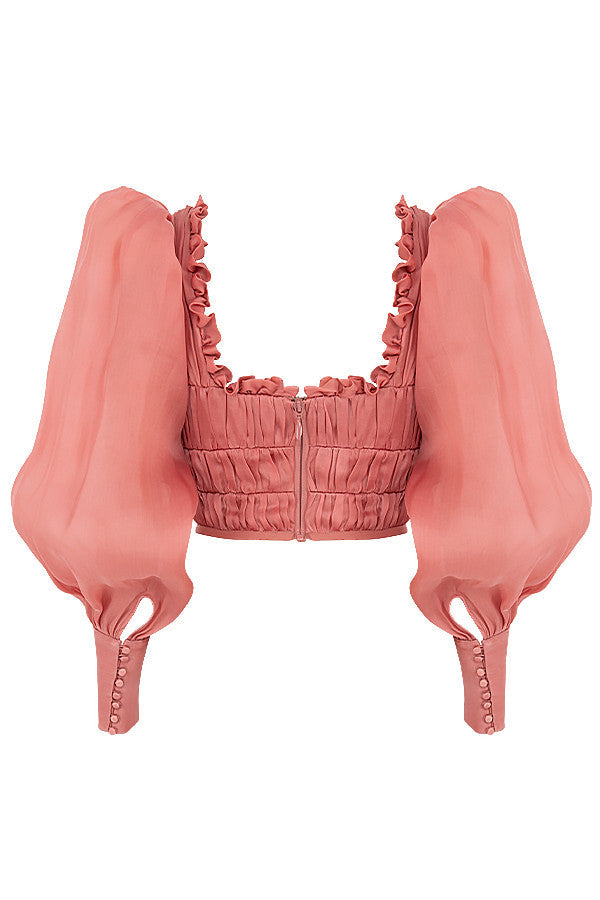 Corset en organza rouge à volants