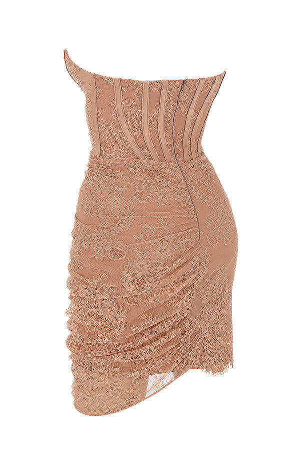 Robe corset bustier en dentelle beige