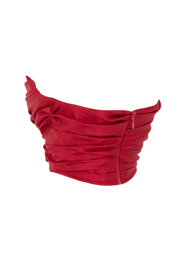 Corset drapé en taffetas rouge