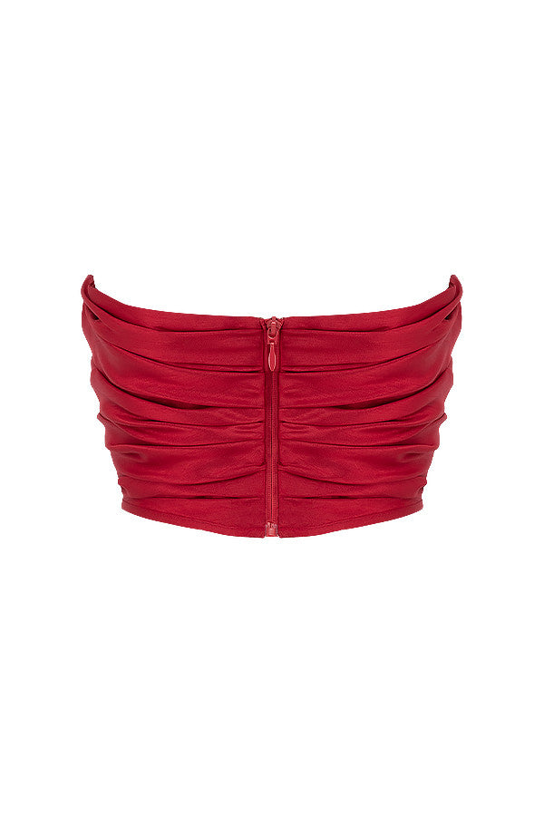 Corset drapé en taffetas rouge